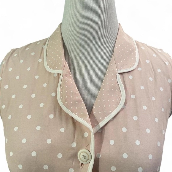 Vintage 80s Cottagecore Button Up Tank LARGE Jadyn T Pastel Pink Polka Dot - Picture 4 of 8